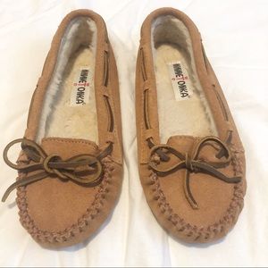 Minnetonka moccasins, worn 1 slipper